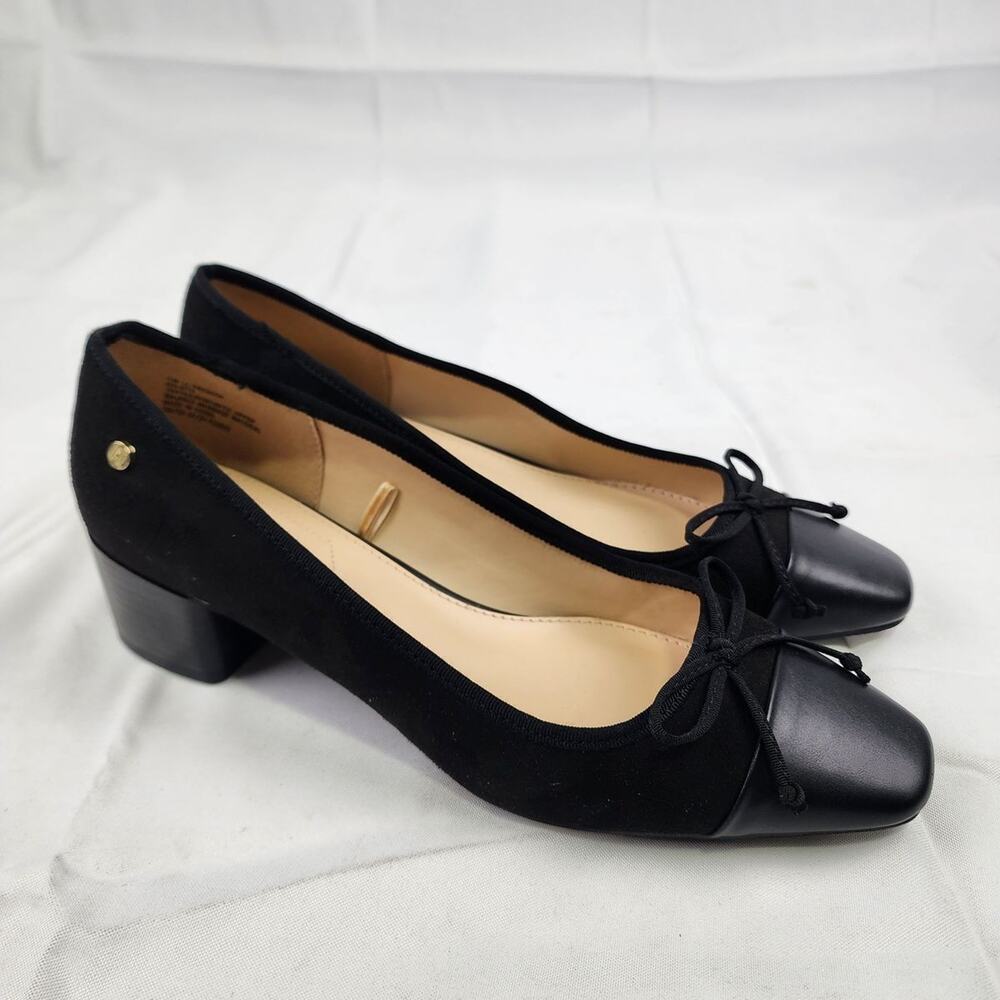 Liz Claiborne Womens Fredson Black Block Heel Pumps Size 11 M Square Toe Bow